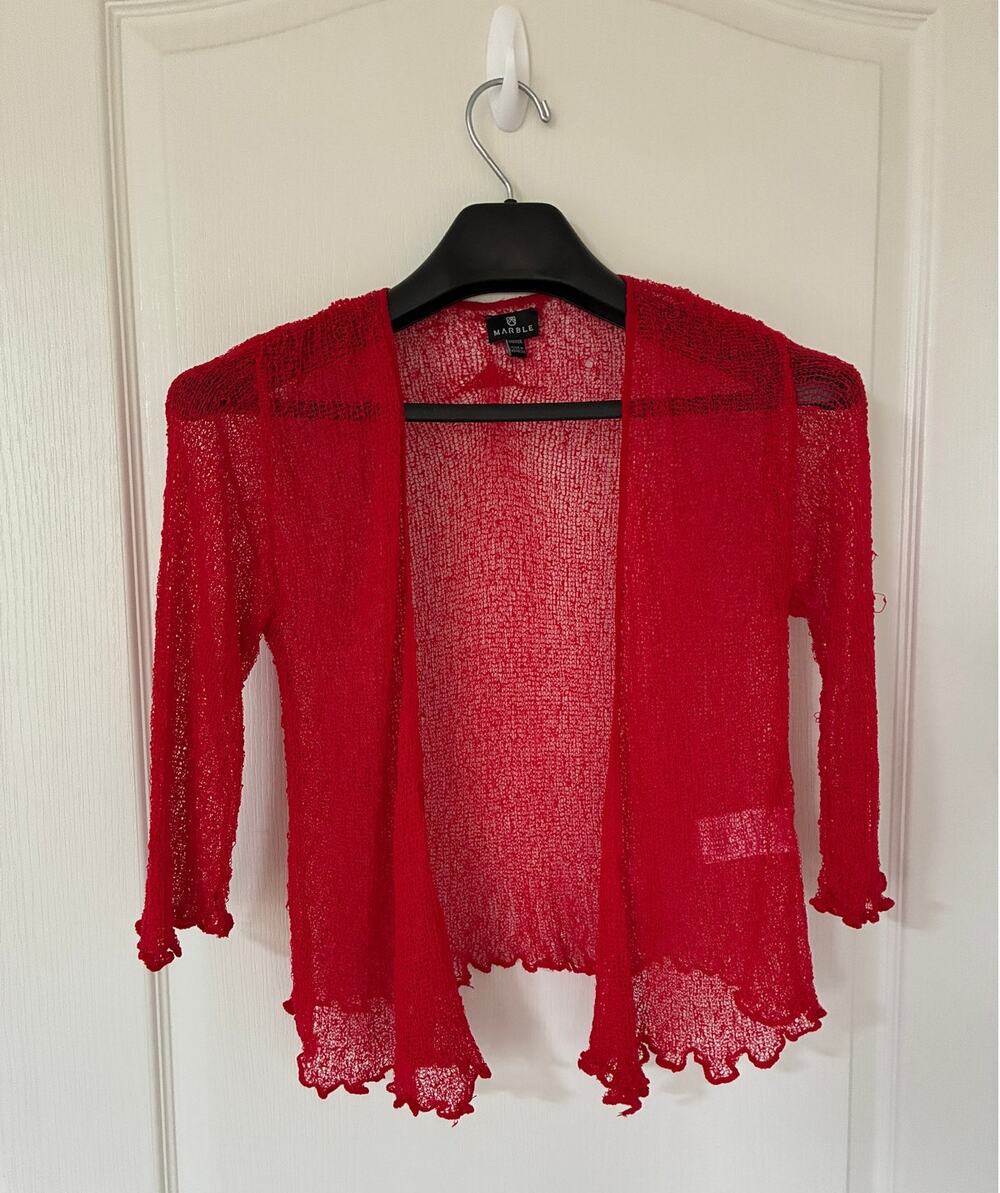 NWOT Marble Scotland open knit Red Medium ballet wrap/shrug cardigan